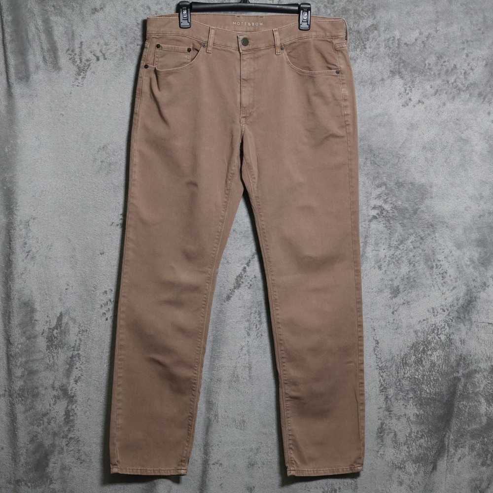 Mott & Bow Jeans Mens 35x33 Brown Slim Mercer Cotton Stretch Denim Pants Preppy